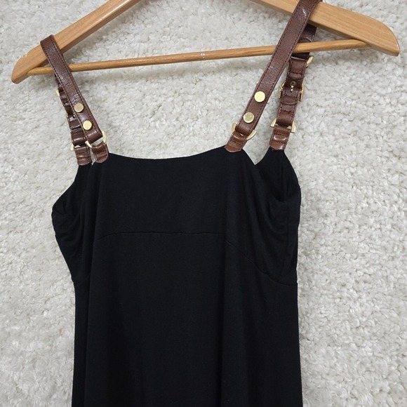 Cache Mini Dress Women Medium Black Babydoll Buckle Straps Stretch Y2K Steampunk - Picture 8 of 14